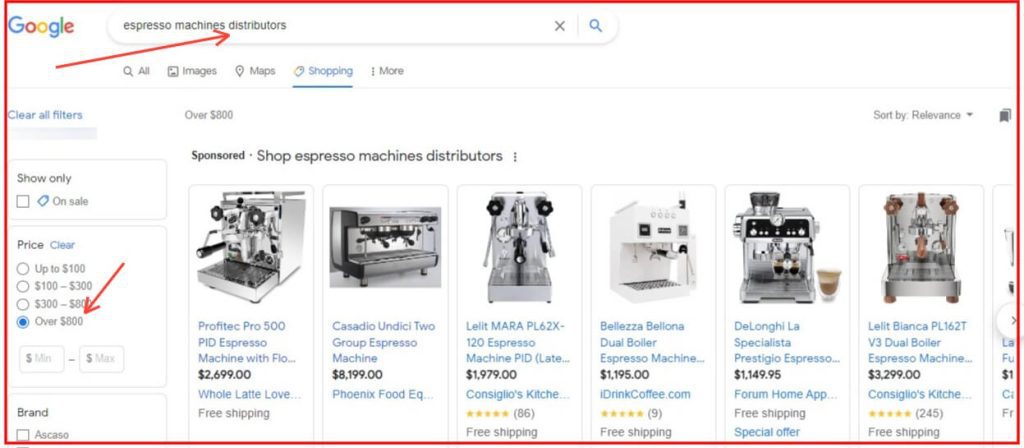 03 google shopping espresso mahcine distributors
