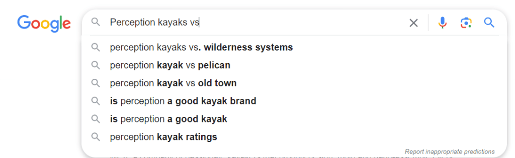 google search perception kayaks vs